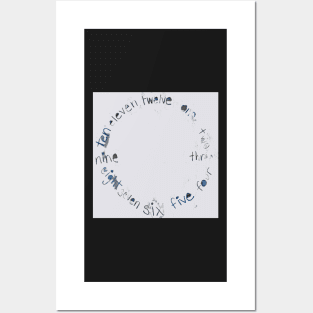 Gray Clock with Numbers, light gray watercolor Posters and Art